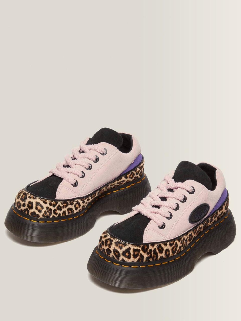 Dr. Martens Pink & Leopard Platform Sneakers with Black Accent